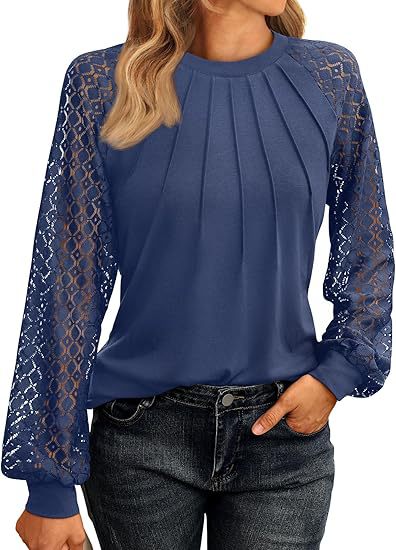 Lace Long Sleeve Knit Blouse Casual Chic Top