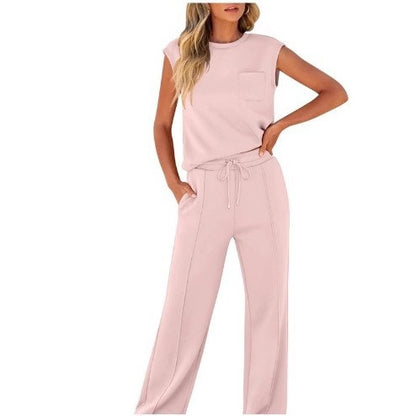 Women's 2 Piece Lounge Set Sleeveless Top Wide Leg Pants