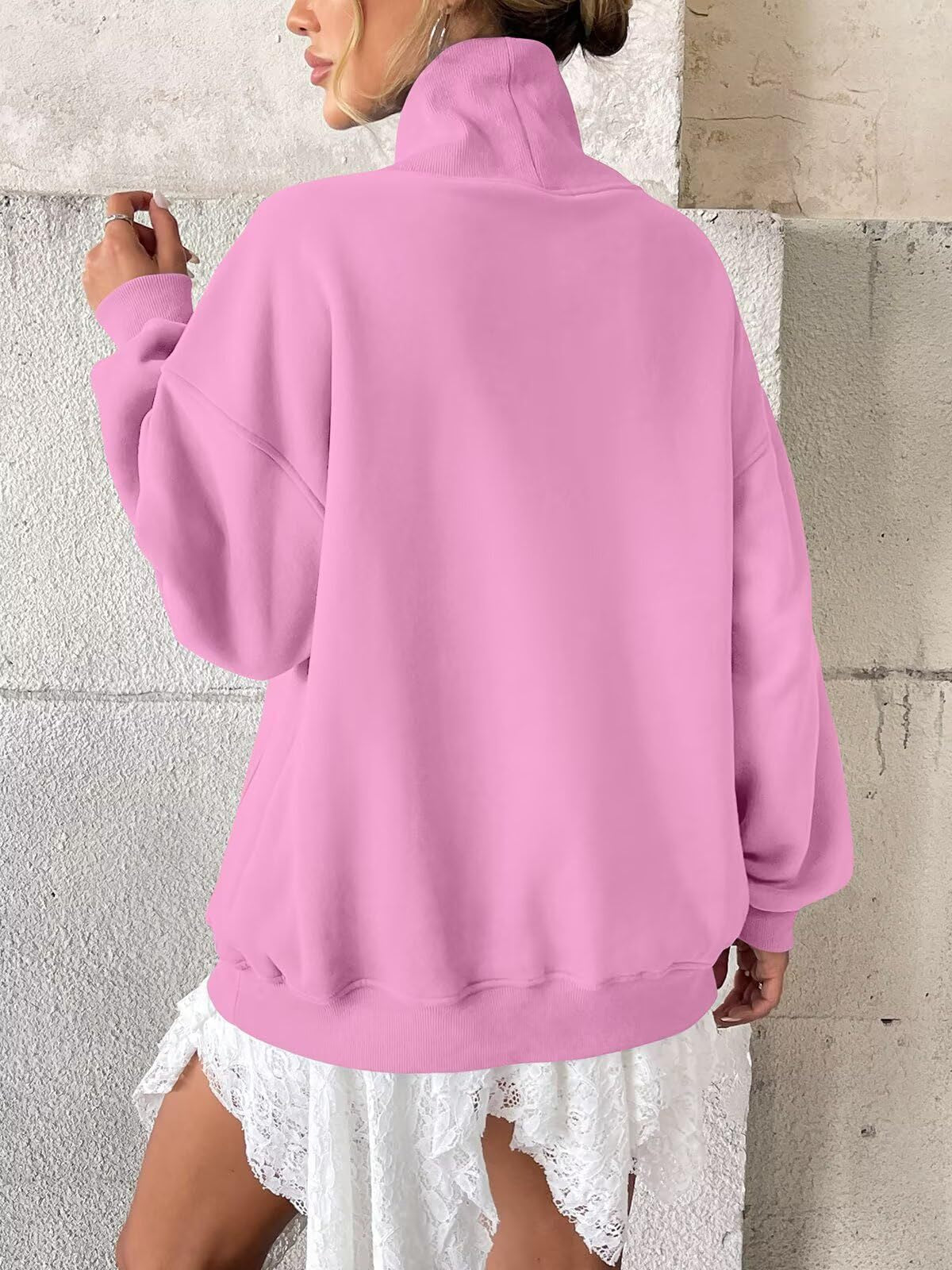 Fleece Mock Neck Oversized Sweatshirt Casual Pullover