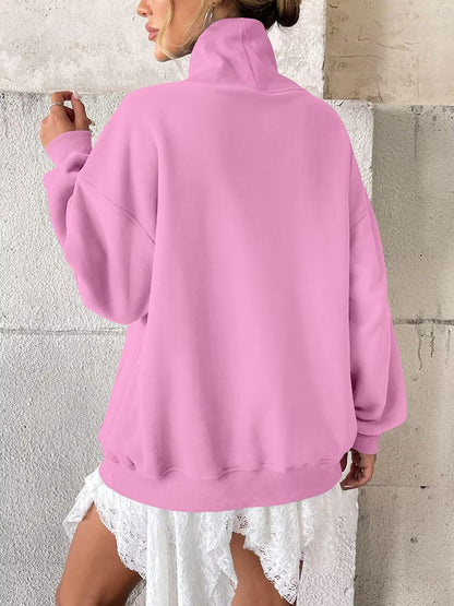Fleece Mock Neck Oversized Sweatshirt Casual Pullover