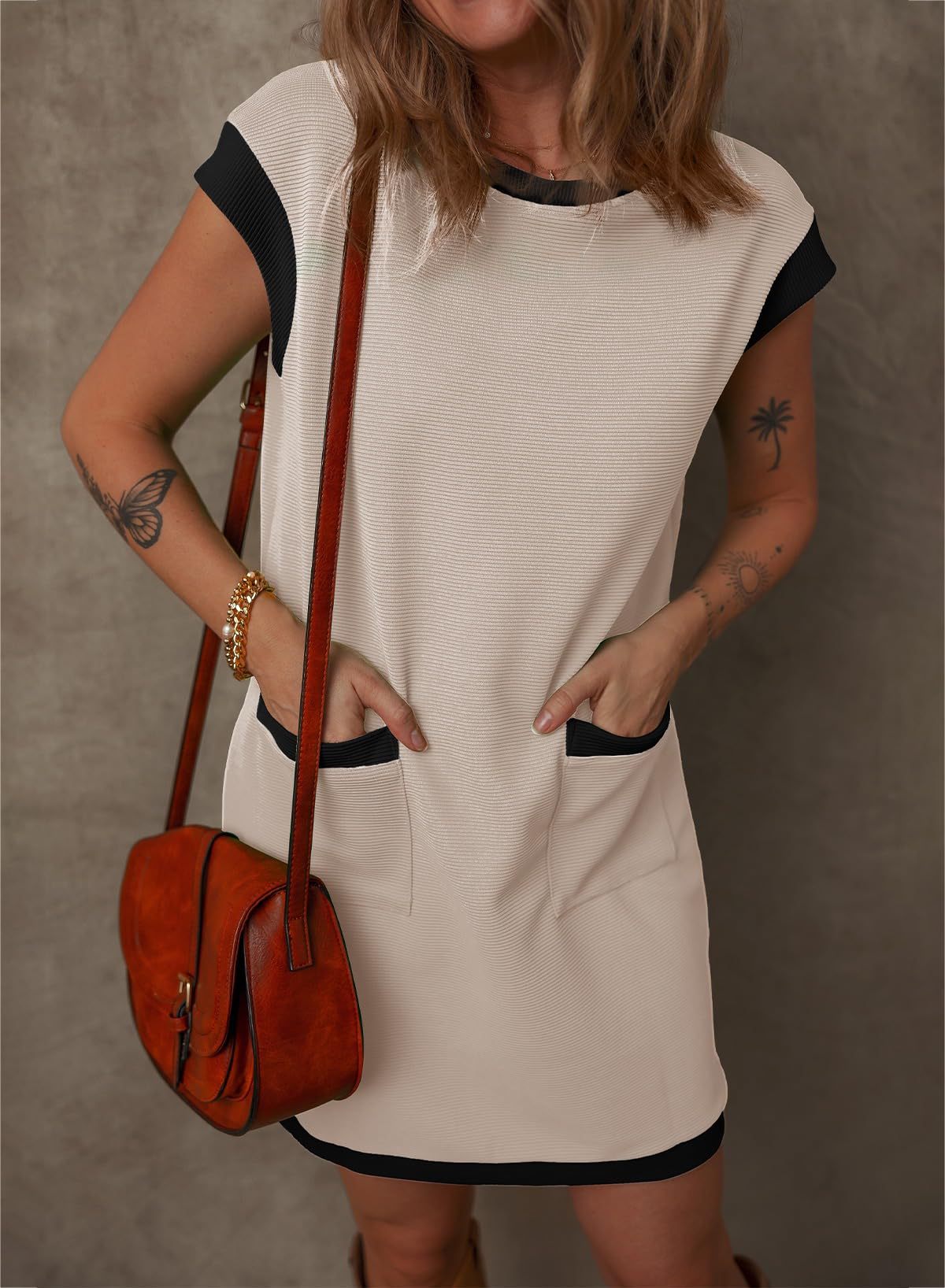 Colorblock Pocket T Shirt Mini Dress Casual Loose Fit