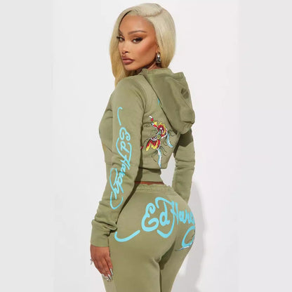 Olive Floral Hoodie Sweatpants 2PC Set
