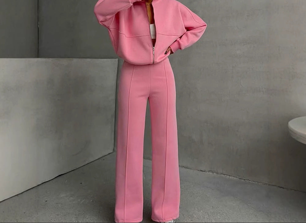 Women's Matching Set Zip Jacket Wide Leg Sweatpants