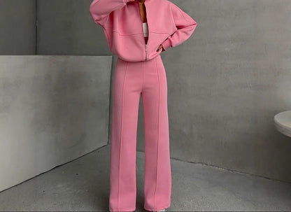 Women's Matching Set Zip Jacket Wide Leg Sweatpants