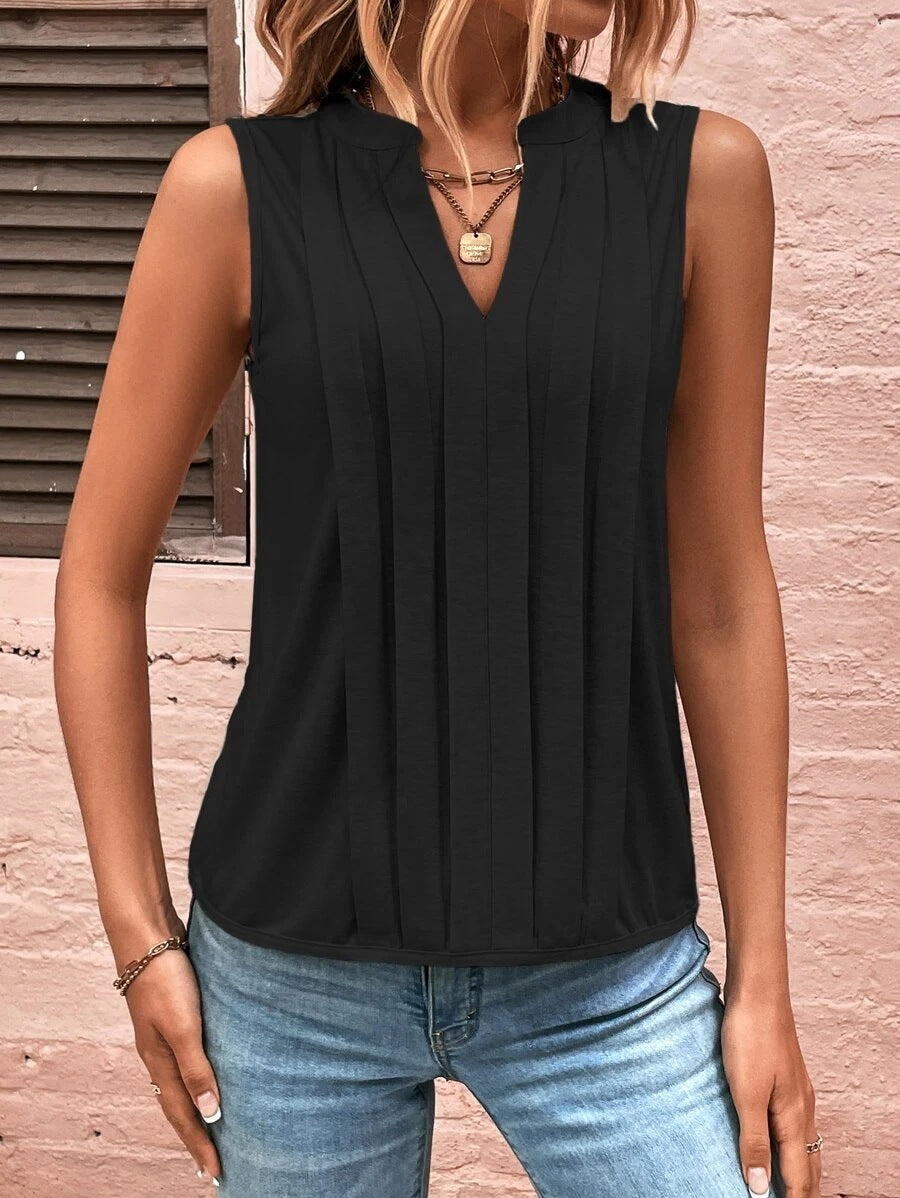 New Women's Elegant Pleated V-Neck Vest Top