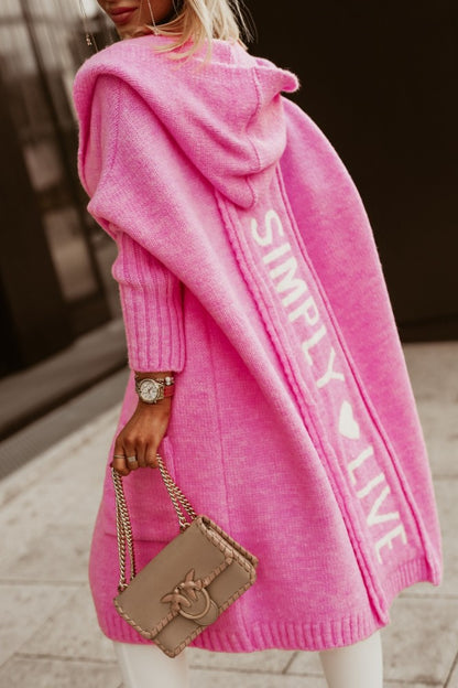 Oversized Hooded Letter Duster Cardigan