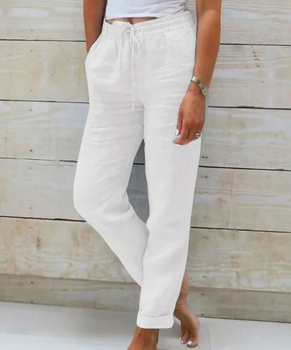 Women's Cotton Linen Drawstring Wide Leg Casual Pants