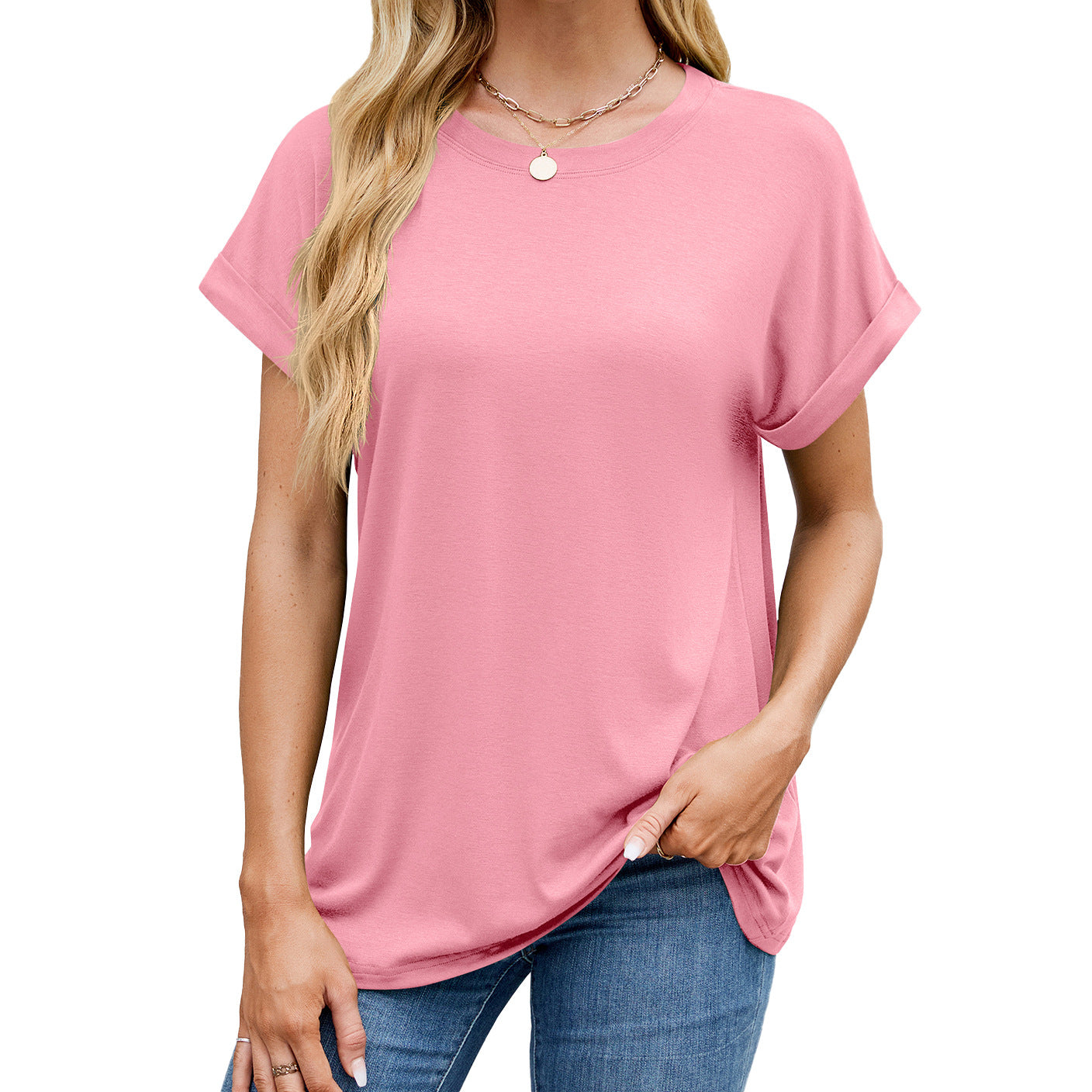 Solid Knit T Shirt Loose Fit Casual Custom Top