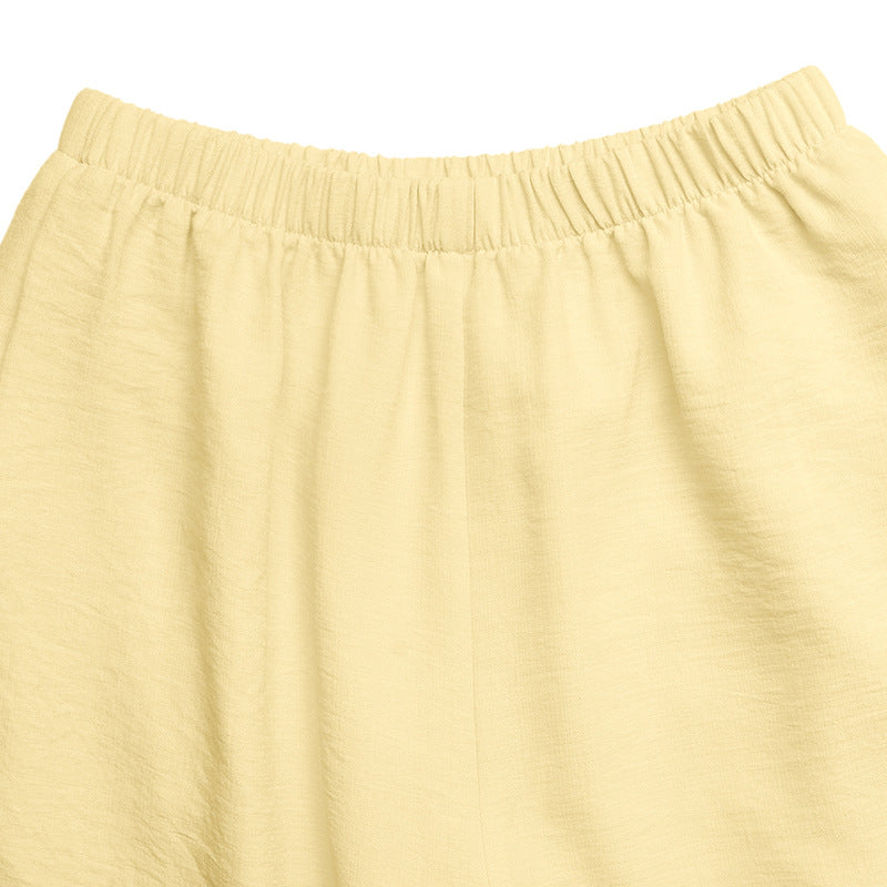 Faux Linen Peplum Vest Wide Leg Pants Matching Set