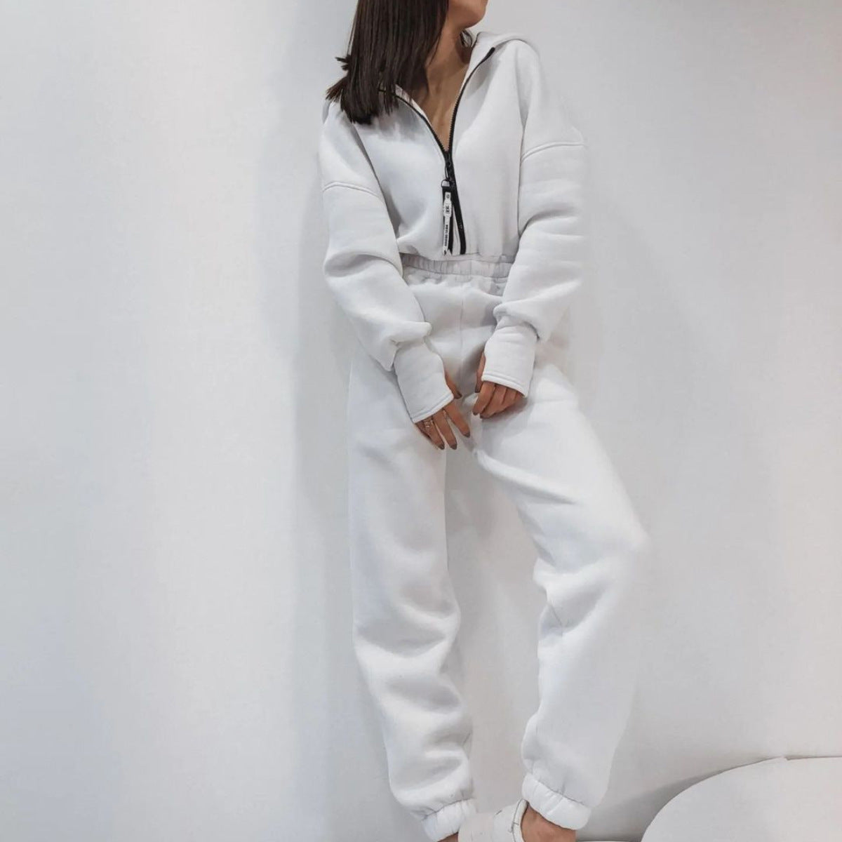 Women's Zip Up Hooded Fleece Jumpsuit Streetwear