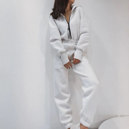 Women's Zip Up Hooded Fleece Jumpsuit Streetwear