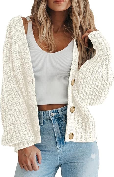 Chunky Knit Balloon Sleeve Button Cardigan
