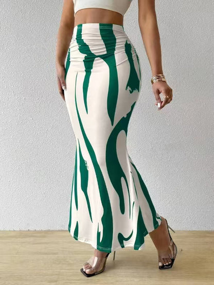 Leopard Print High Waist Ruched Bodycon Midi Skirt