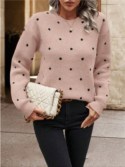 Women's Polka Dot Crew Neck Long Sleeve Sweater
