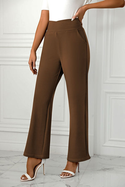 Women's High-Waist Flare Pants - Casual Loose Straight-Leg