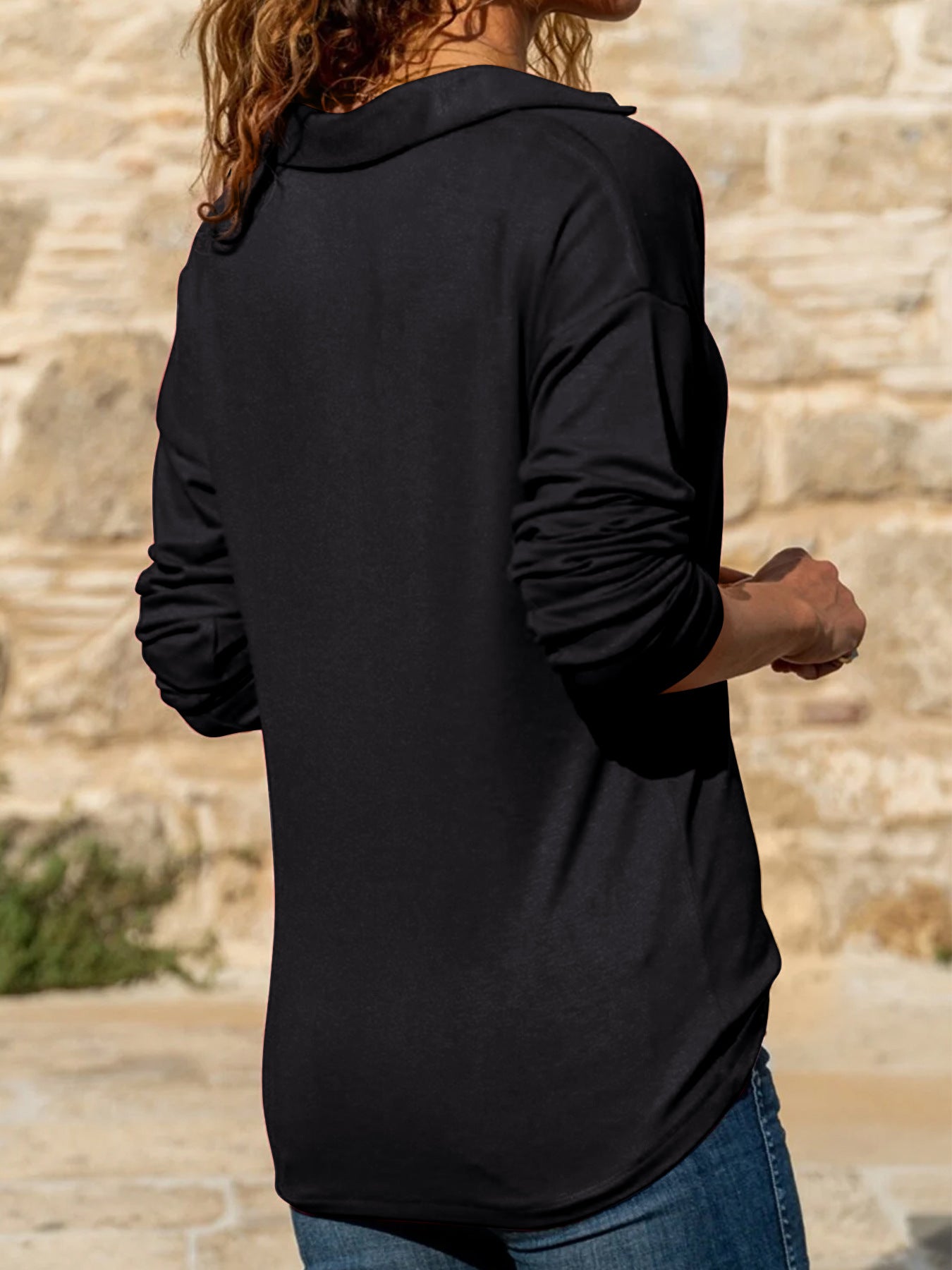 Women's Collared Zip Up Long Sleeve Knit Pullover