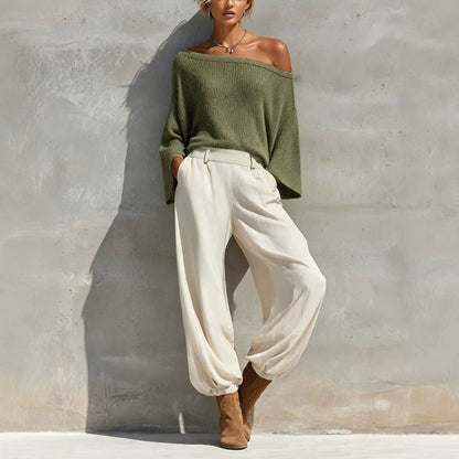 Women's Off Shoulder Knit Top & Wide Leg Pants Set