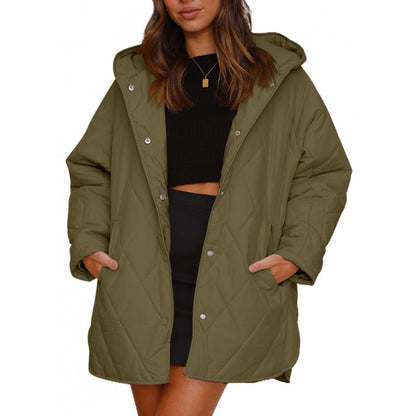 Women's Hooded Quilted Mid-Length Lightweight Winter Jacket