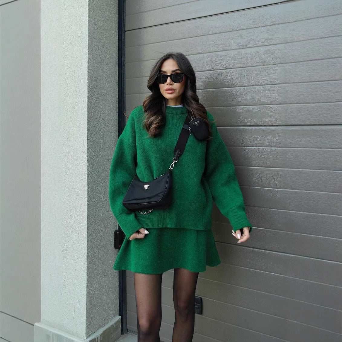Women's Oversized Knit Sweater & Skirt Two Piece Set