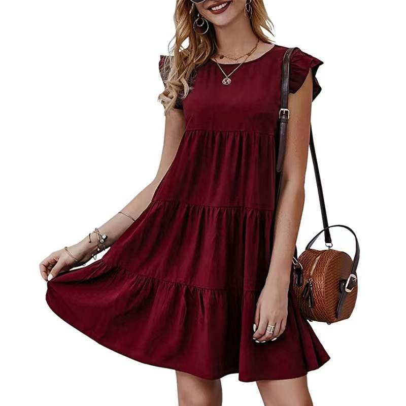 Solid Color Casual Short Sleeve Babydoll Dress