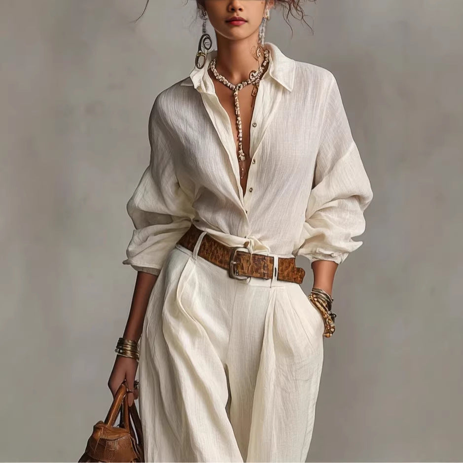 Women's Casual Blouse & Wide Leg Pants Two Piece Set