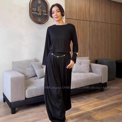 Women's Casual Matching Set Long Sleeve Top Wide Leg Pants