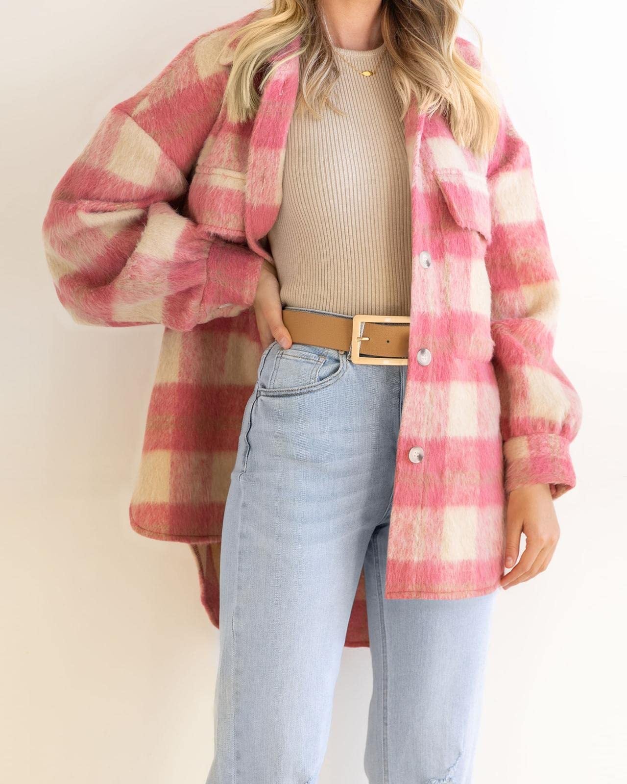 Plaid Mohair Shacket Jacket Oversized Wool Blend Coat