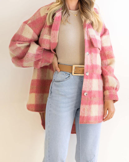 Plaid Mohair Shacket Jacket Oversized Wool Blend Coat