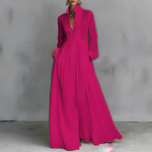 Women’s Elegant Button Down Maxi Dress Long Sleeve Flowy