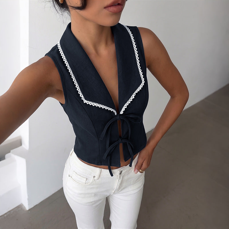 Elegant Lace Hollow Sleeveless Vest Slim Fit Top for Women