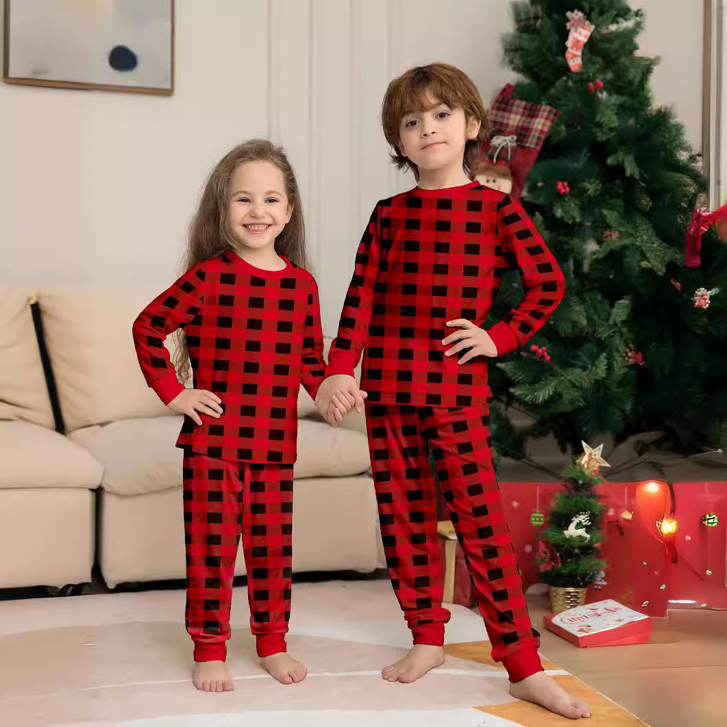 Red and Black Plaid Parent-child Printed Christmas Pajama Set