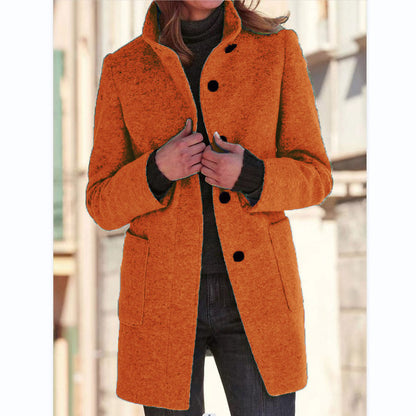 Women's Vintage Wool Blend Stand Collar Button Coat