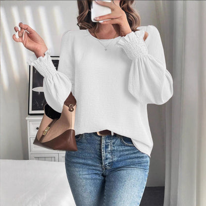 Women's Round Neck Balloon Sleeve Casual Blouse