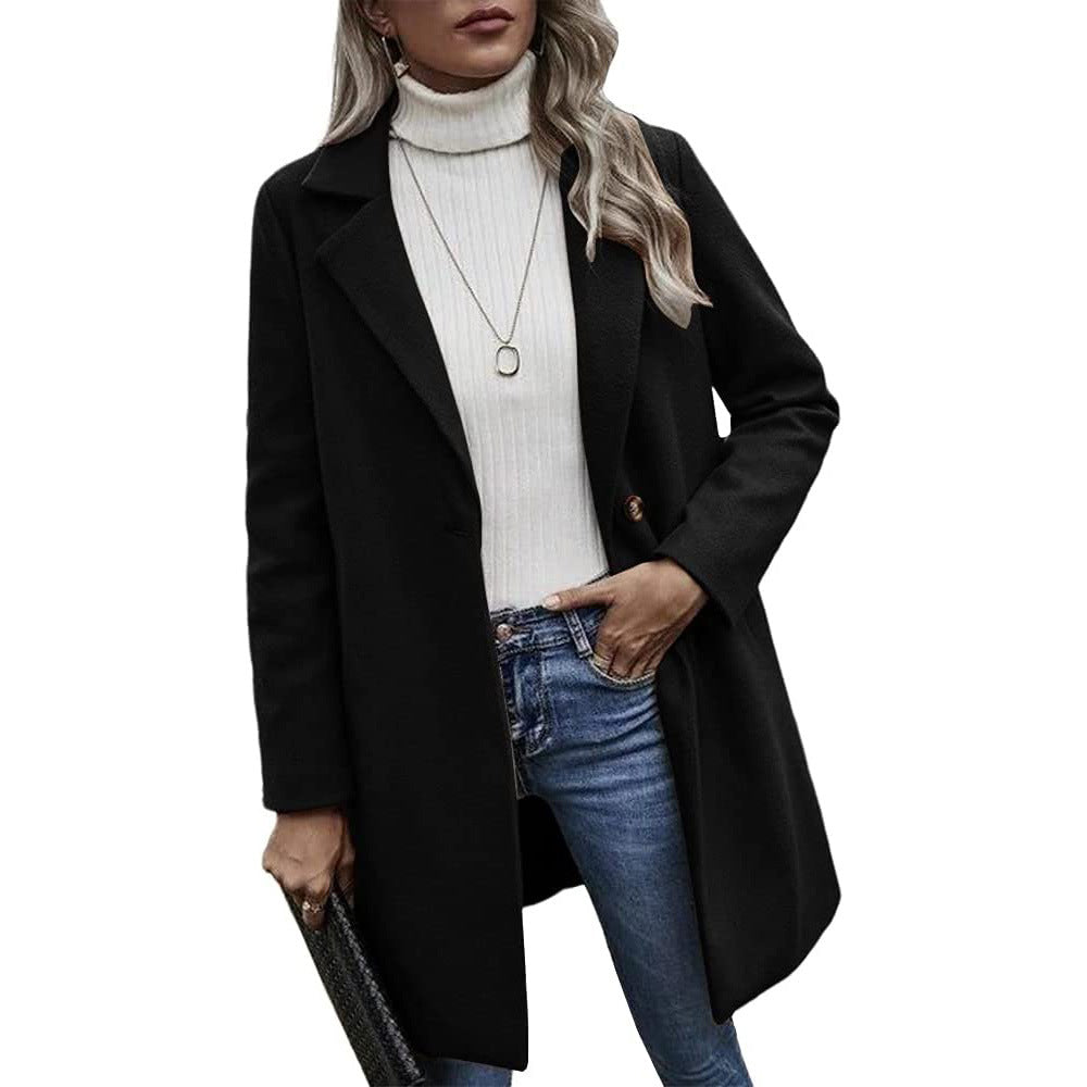 Women's Oversized Wool Blend Coat Lapel Button Pocket