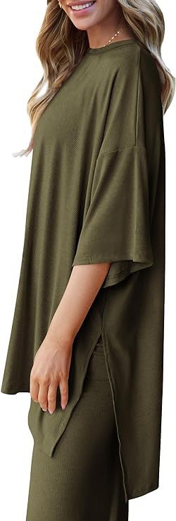 Women's 2 Piece Lounge Set Short Sleeve Top Wide Leg Pants