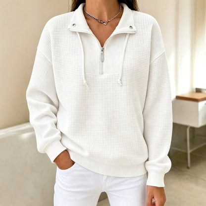 Women's Waffle Knit Half Zip Sweatshirt Oversized Casual