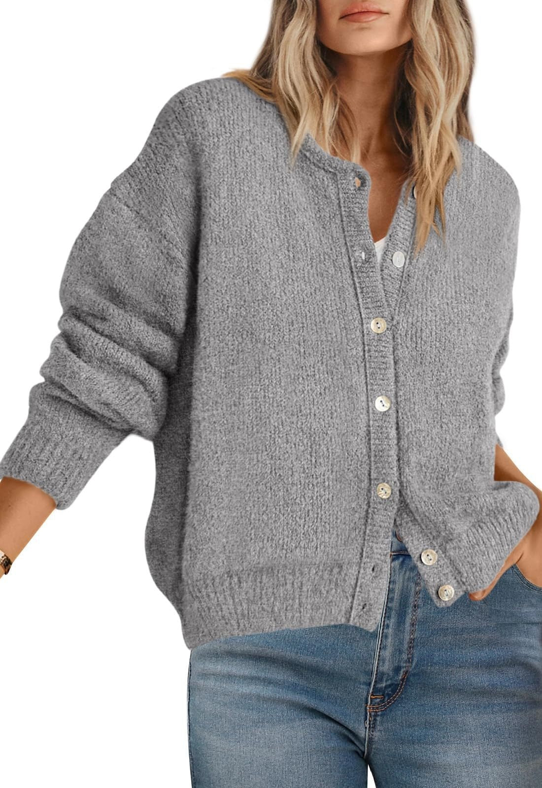 Womens Oversized Button Front Cardigan Knit Sweater