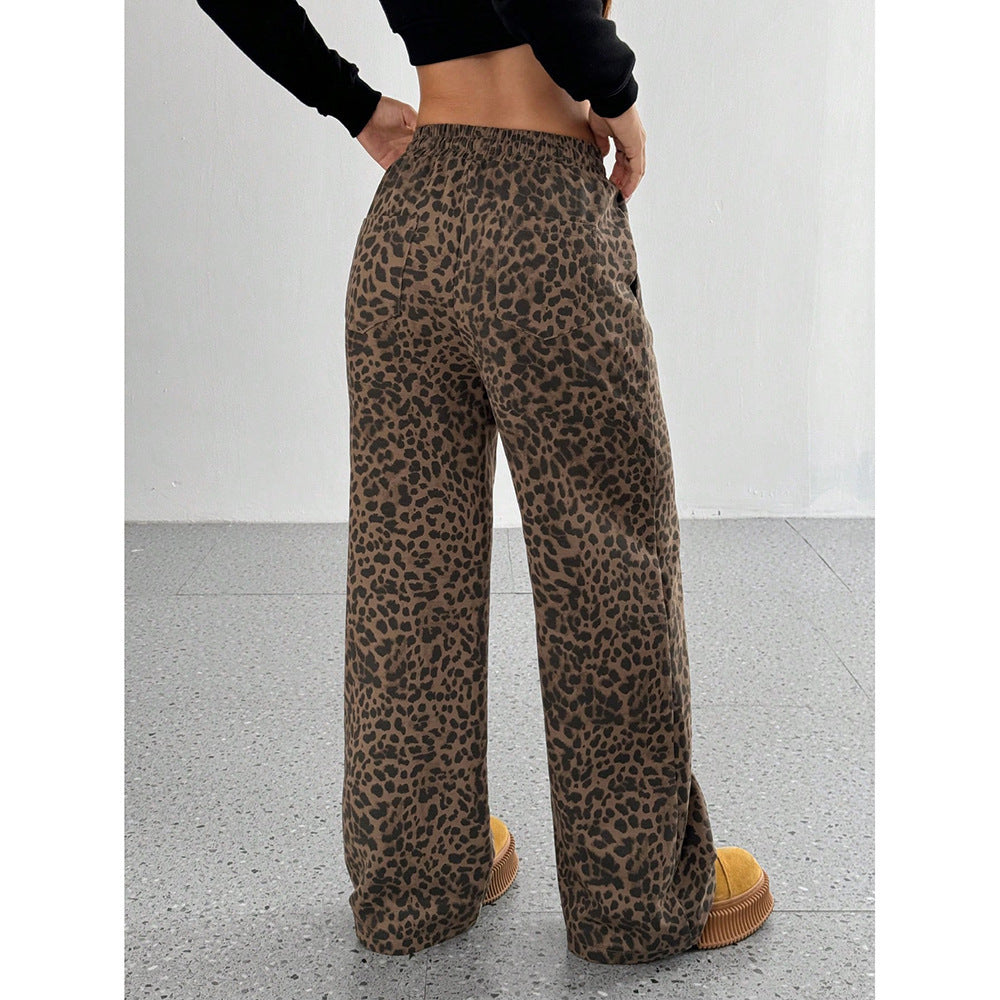 Tree Camo Wide Leg Pants High Waist Drawstring