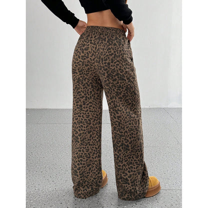 Tree Camo Wide Leg Pants High Waist Drawstring