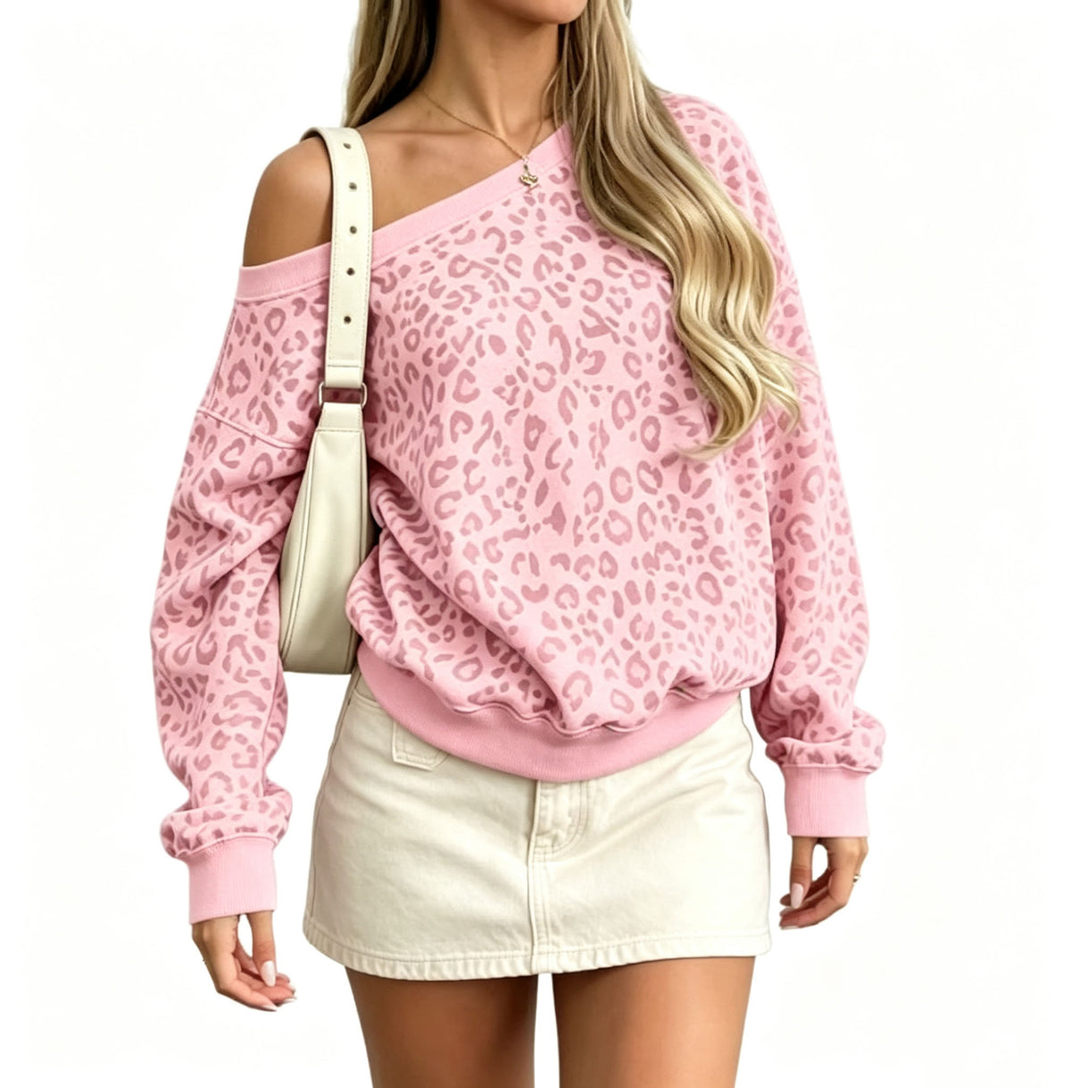 Women's Leopard Print Off Shoulder Oversized Sweatshirt