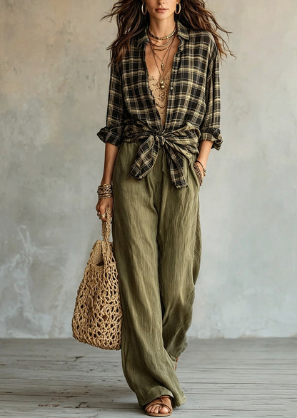 Women's Plaid Shirt & Wide Leg Pants Matching Set
