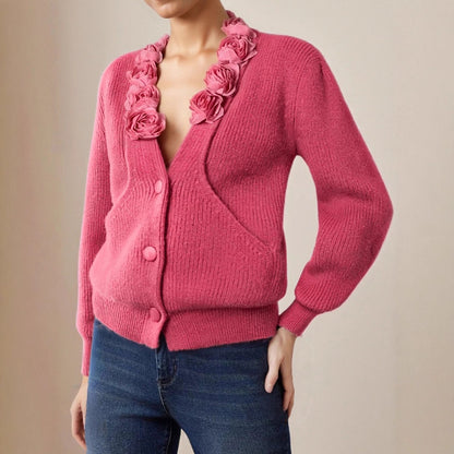 Coquette Floral V-Neck Button Knit Cardigan