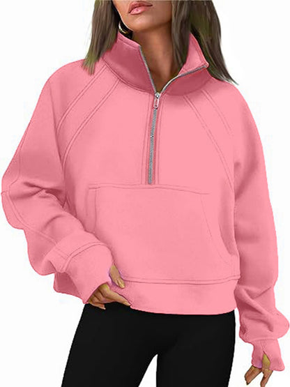 Women's Oversized Half Zip Pullover Sweatshirt Pocket