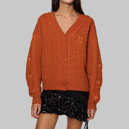 Oversized Cable Knit Star Embroidered Cardigan Sweater