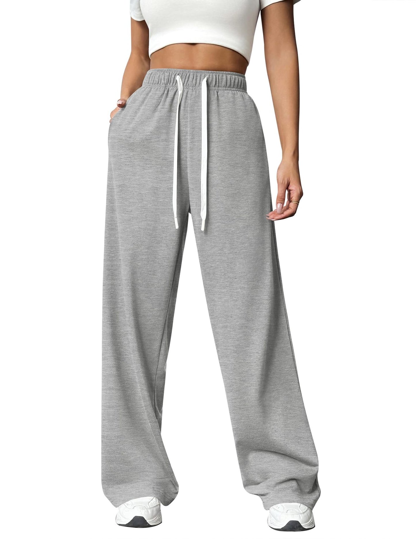 Cotton High-Waist Wide-Leg Jogger Pants Casual Lounge