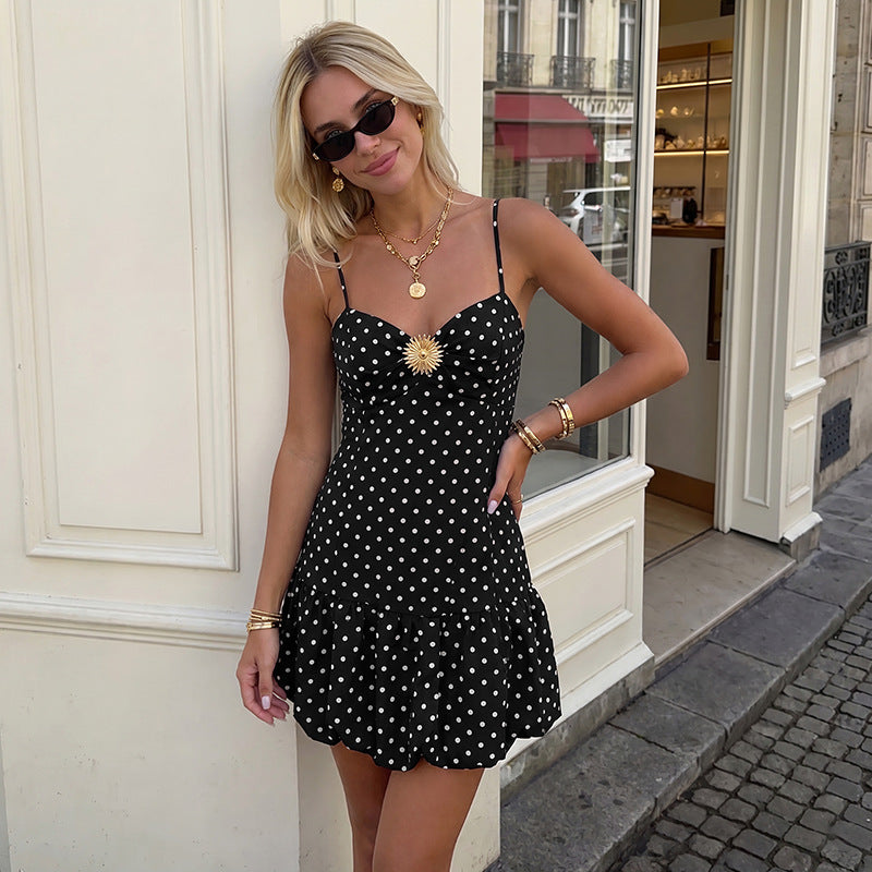 Black Polka Dot Spaghetti Strap Mini Dress Sexy Summer Trend