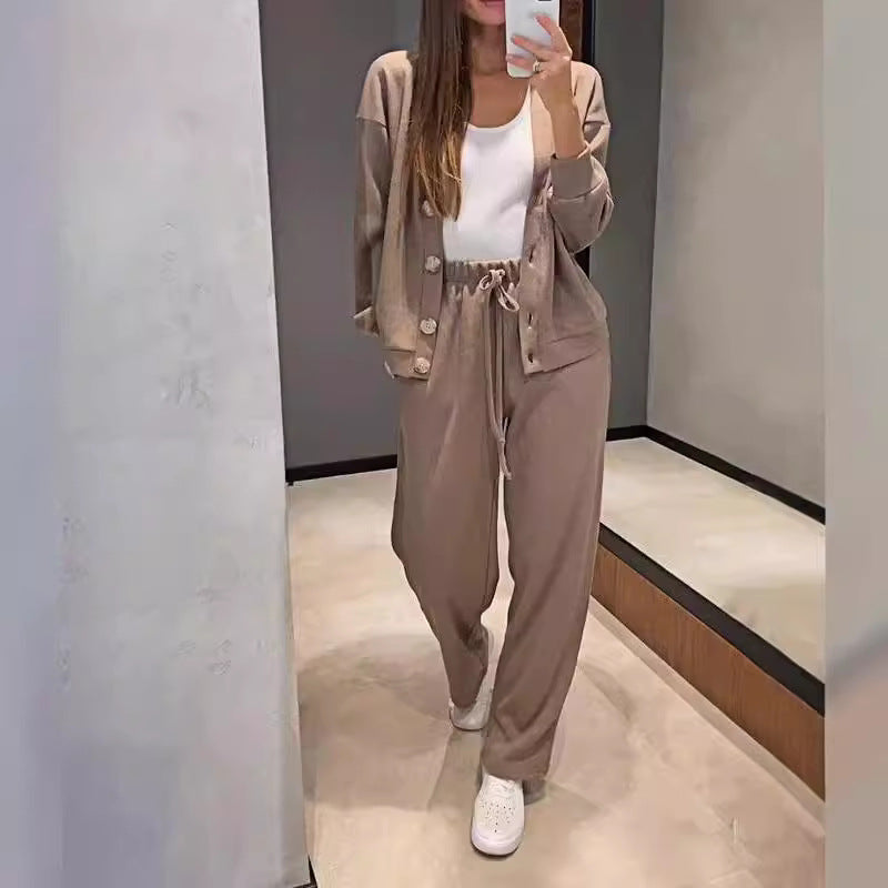 Women's Soft Cotton Cardigan & Pants Lounge Set