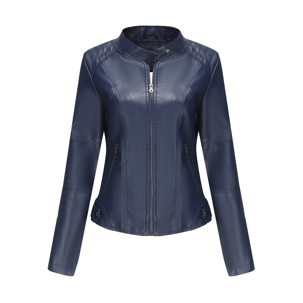 Women's Faux Leather Moto Jacket Slim Fit Zip Up