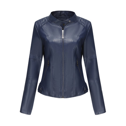 Women's Faux Leather Moto Jacket Slim Fit Zip Up