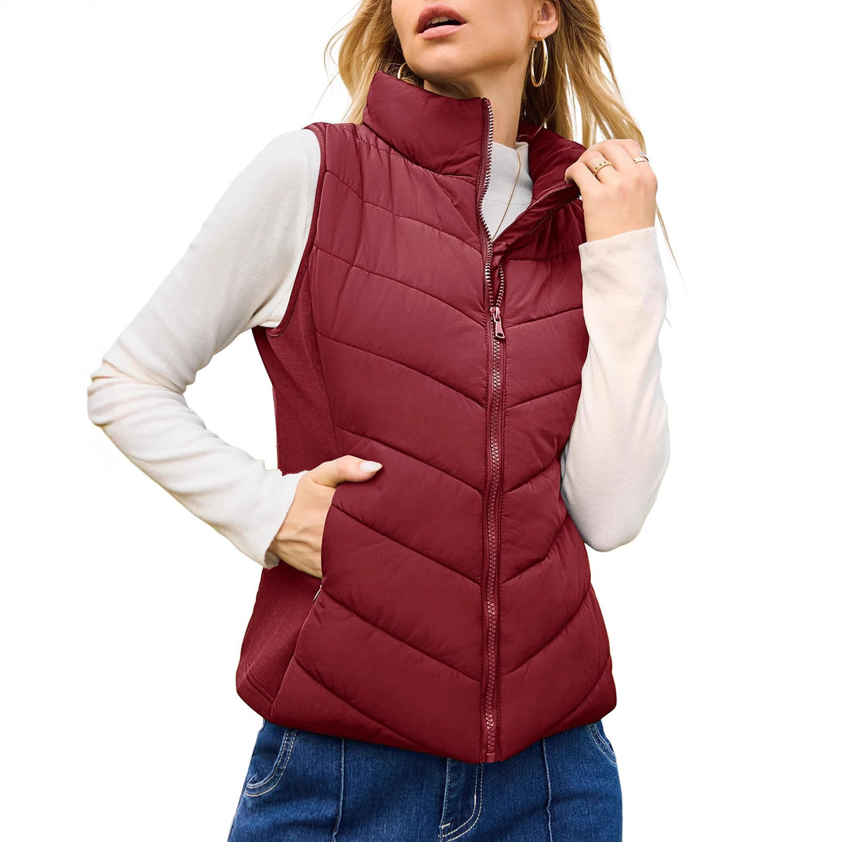 Women's Quilted Zip Up Puffer Vest Sleeveless Jacket